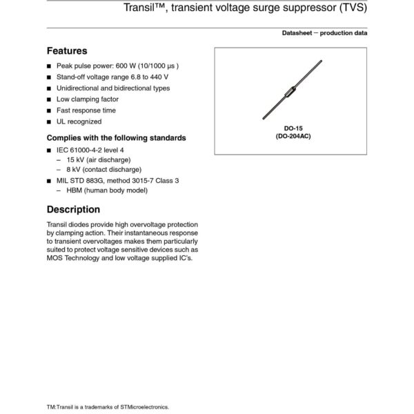 P6KE36A 12A 30.8V TVS DIODE DO-41