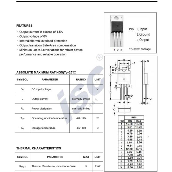 L7806V 6V 1A POSITVIE VOLTAGE REGULATOR TO-220