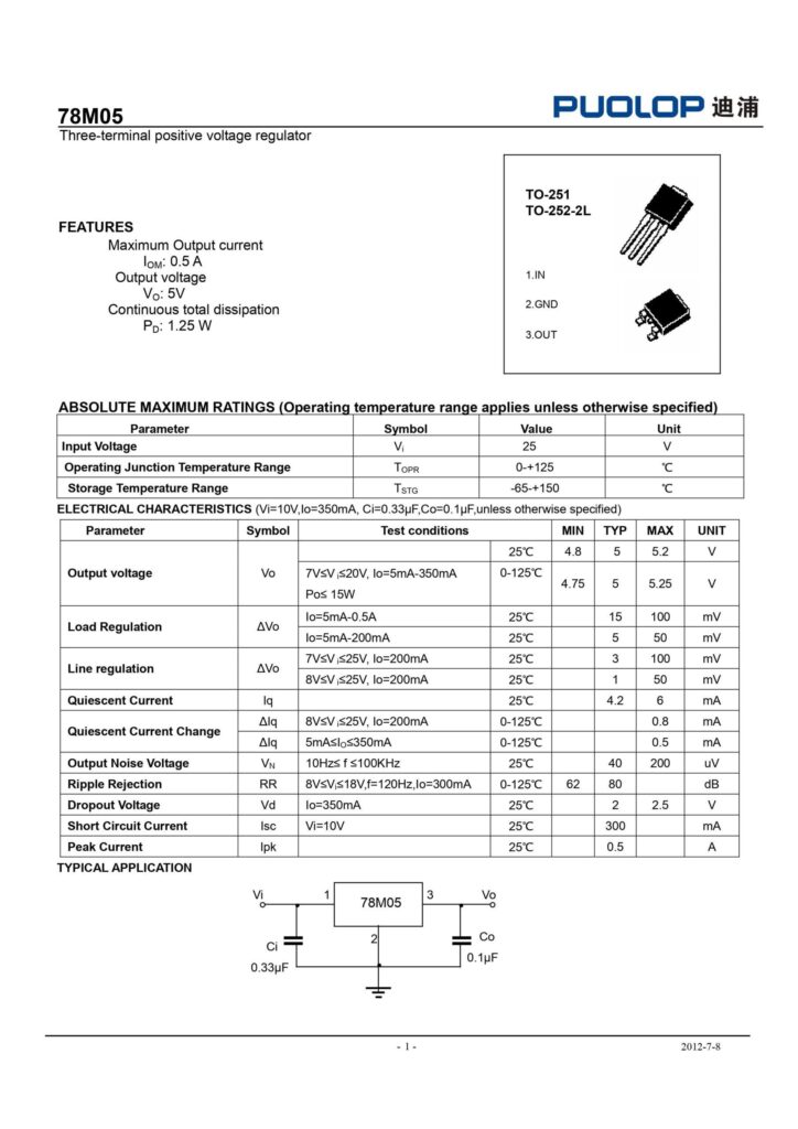 78M05 POSITIVE VOLTAGE REGULATOR TO-252