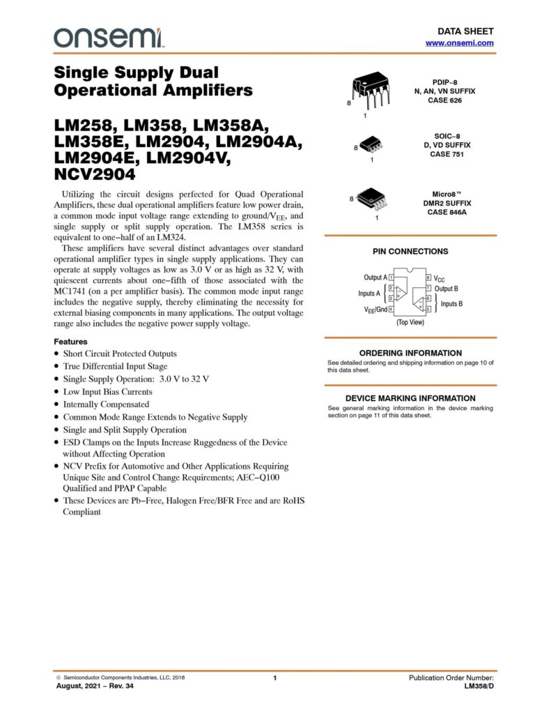 LM358 SINGLE SUPPLY DUAL OPERATIONAL AMPLIFIER SOIC-8