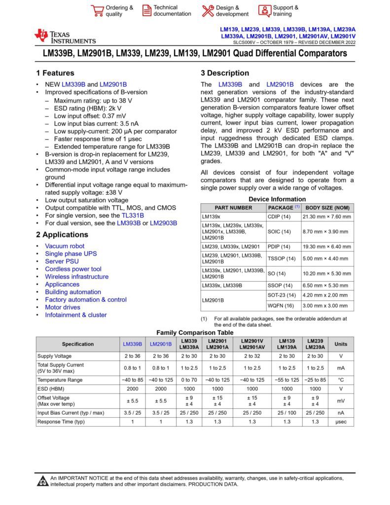 LM339 QUAD DIFFERENTIAL COMPARATOR PDIP-14