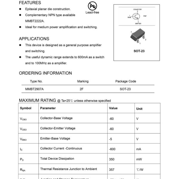 MMBT2907A 2F The Reliable PNP Transistor SOT-23 For Next-Gen Electronics
