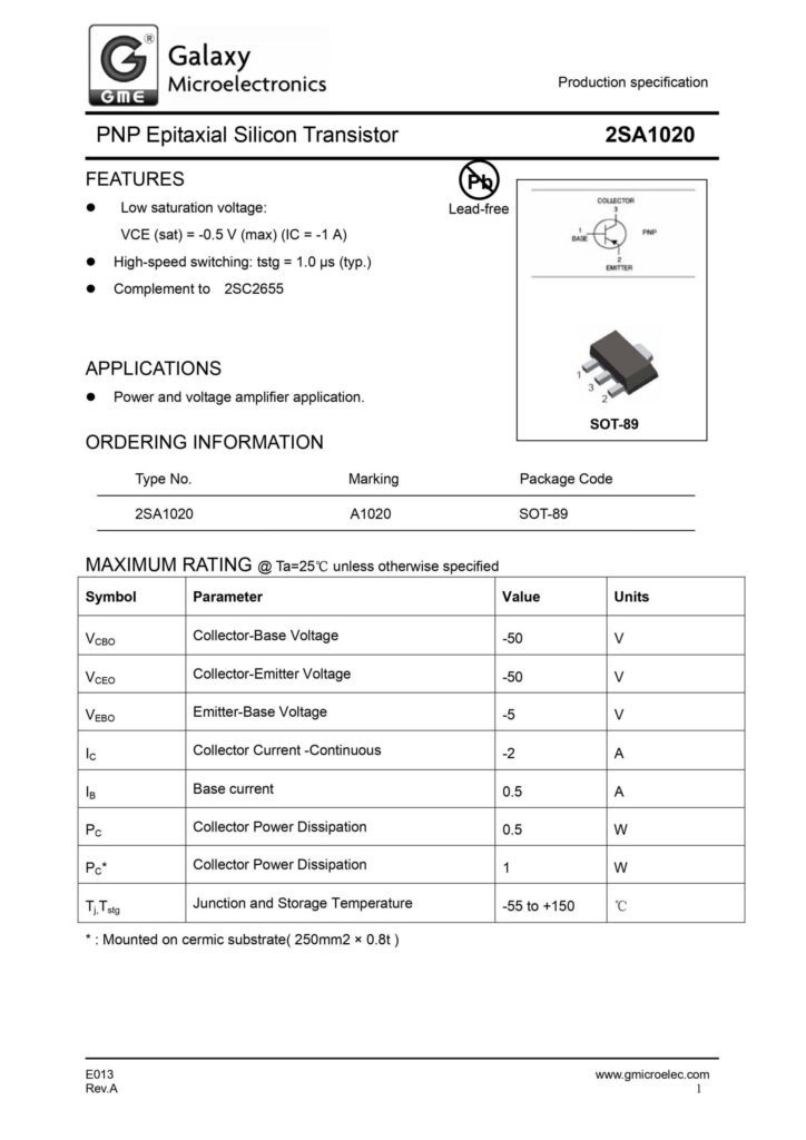 2SA1020 PNP TRANSISTOR SOT-89