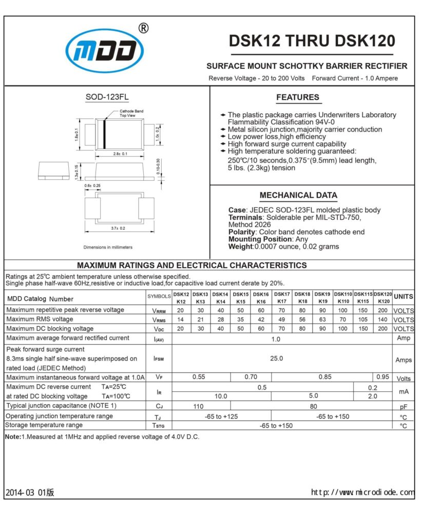 K110 SMD SCHOTTKY DIODE SOD-123FL