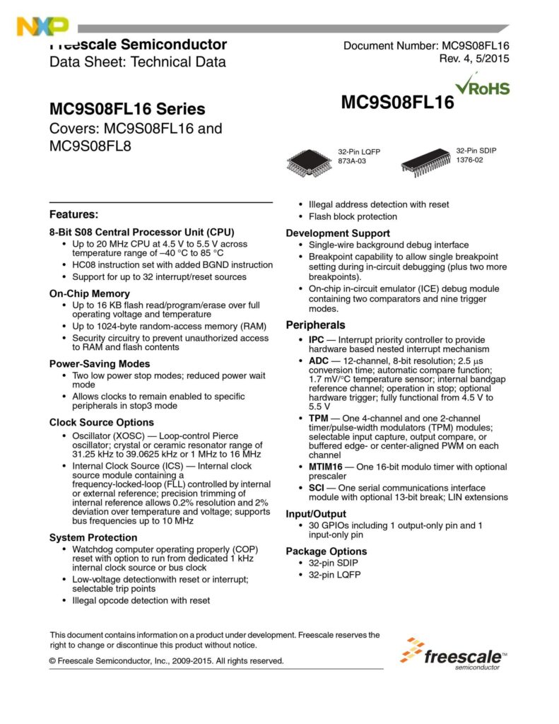 MC9S08FL16CLC IC FOR UPS AND SOLAR INVERTER LQFP 32