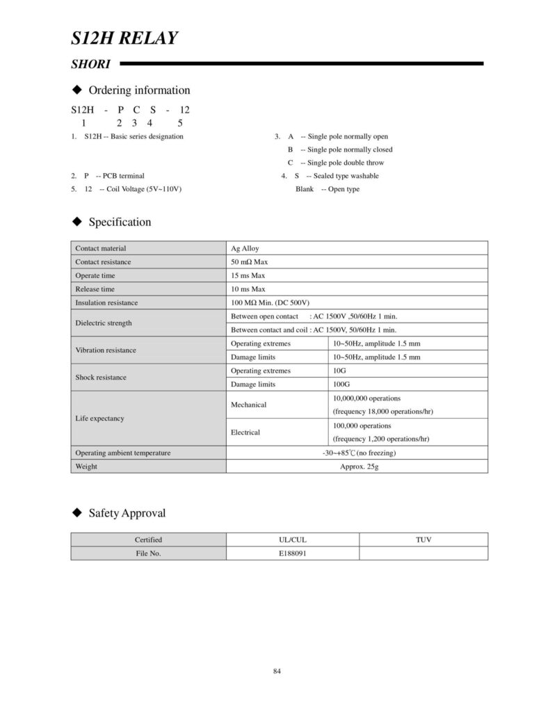 S12H PAS 12 12VDC Power Relay 40A 277VAC 4Pins