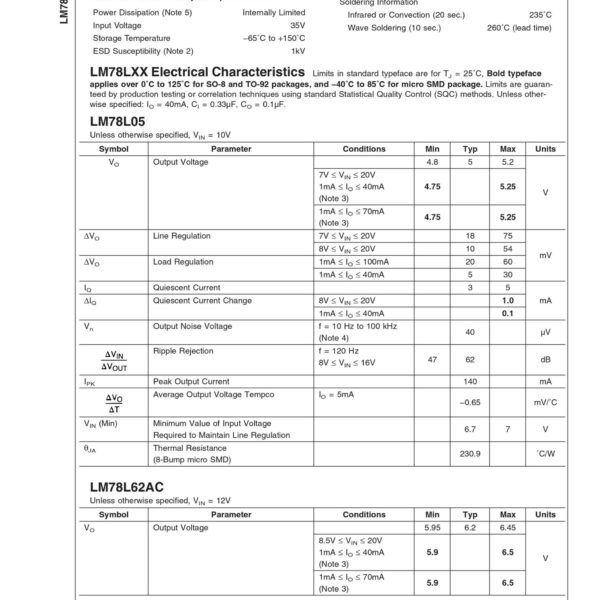 LM78L05 30V 100mA POSITIVE VOLTAGE REGULATOR TO-92