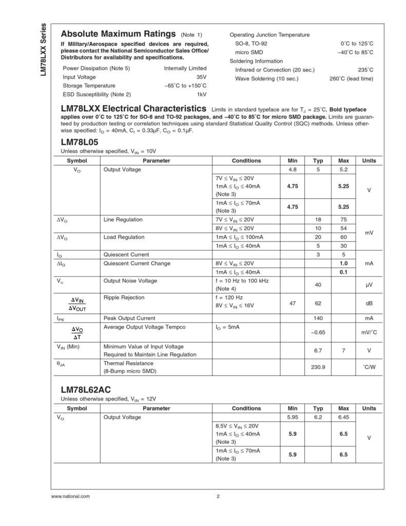LM78L05 30V 100mA POSITIVE VOLTAGE REGULATOR TO-92