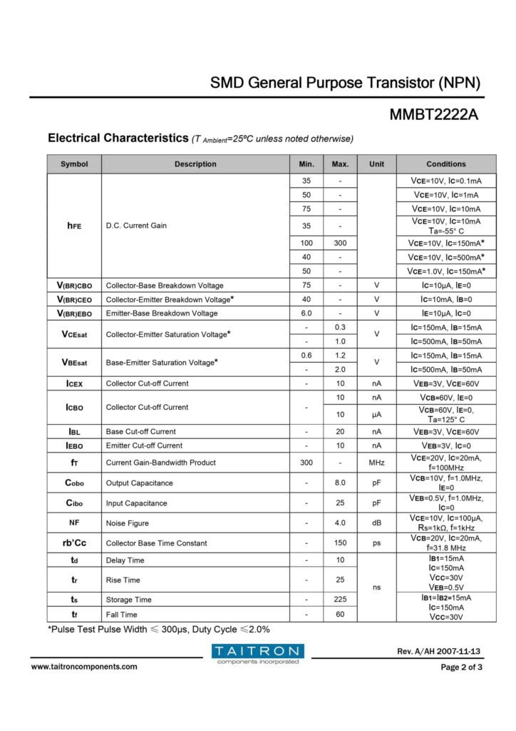 MMBT2222A 1P NPN SWITCHING TRANSISTOR SOT-23