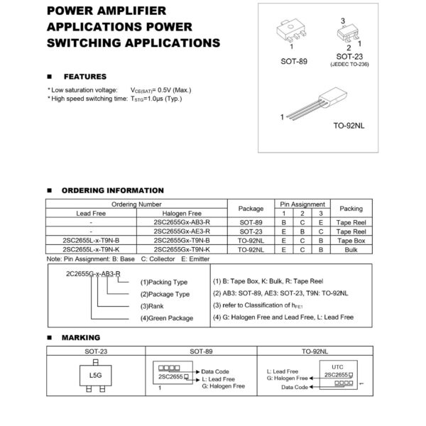 2SC2655 NPN TRANSISTOR SOT-89