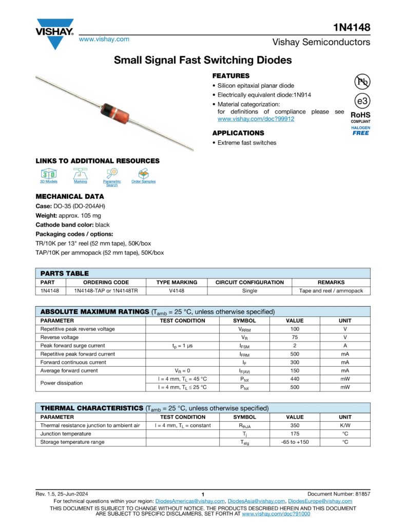 1N4148 Small Signal Diodes – The Best Speed and Reliable Do-35