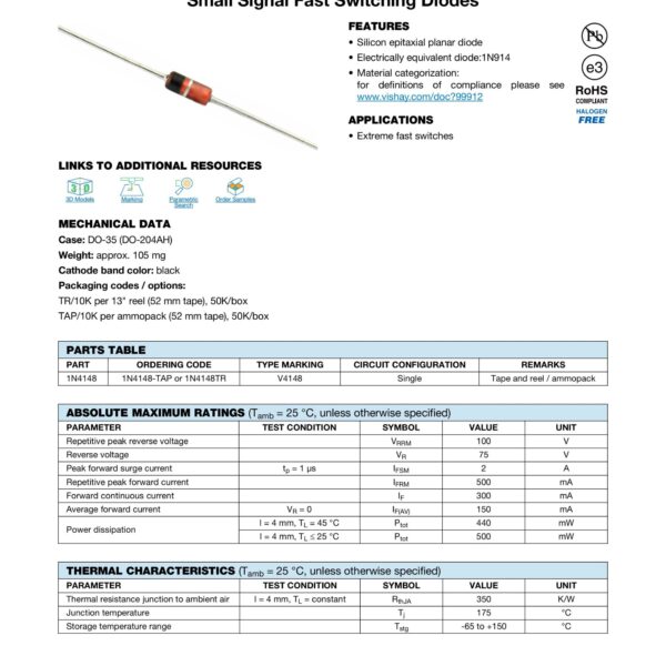1N4148 Small Signal Diodes – The Best Speed and Reliable Do-35