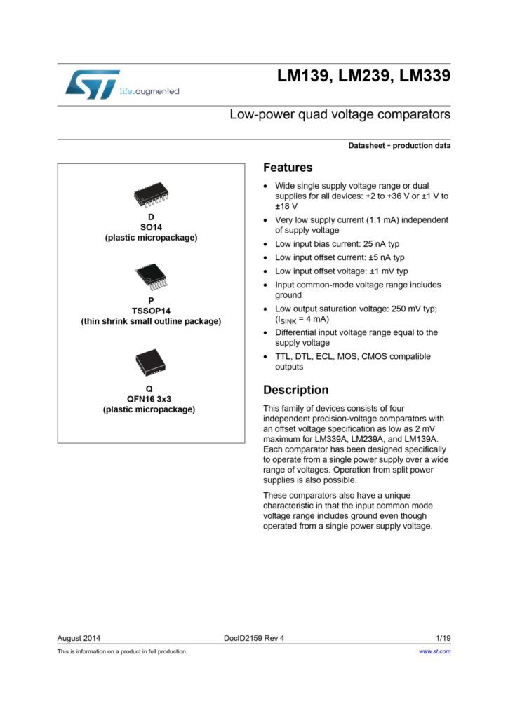 LM339 QUAD DIFFERENTIAL COMPARATOR SOD-14