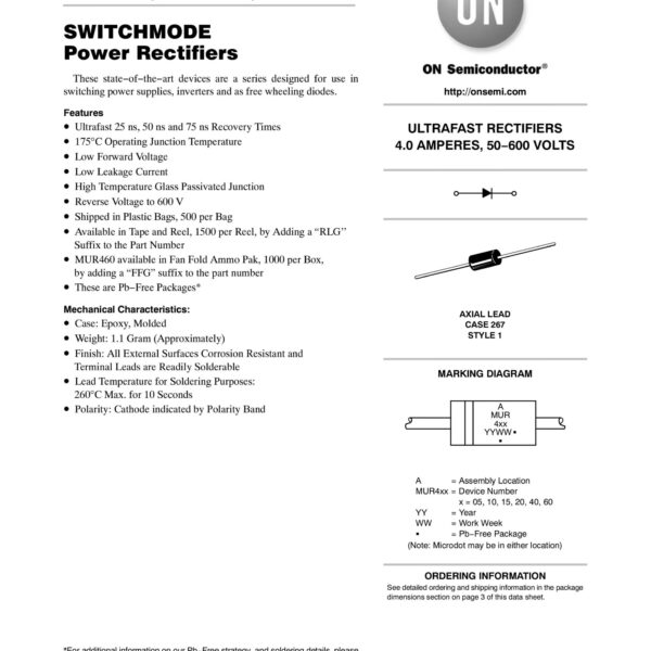 MUR460 600V 4A ULTRA FAST DIODE DO-201AD