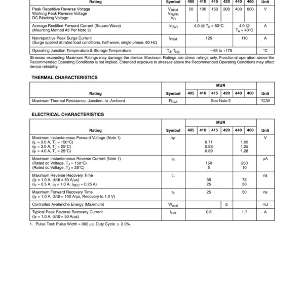 MUR460 600V 4A ULTRA FAST DIODE DO-201AD