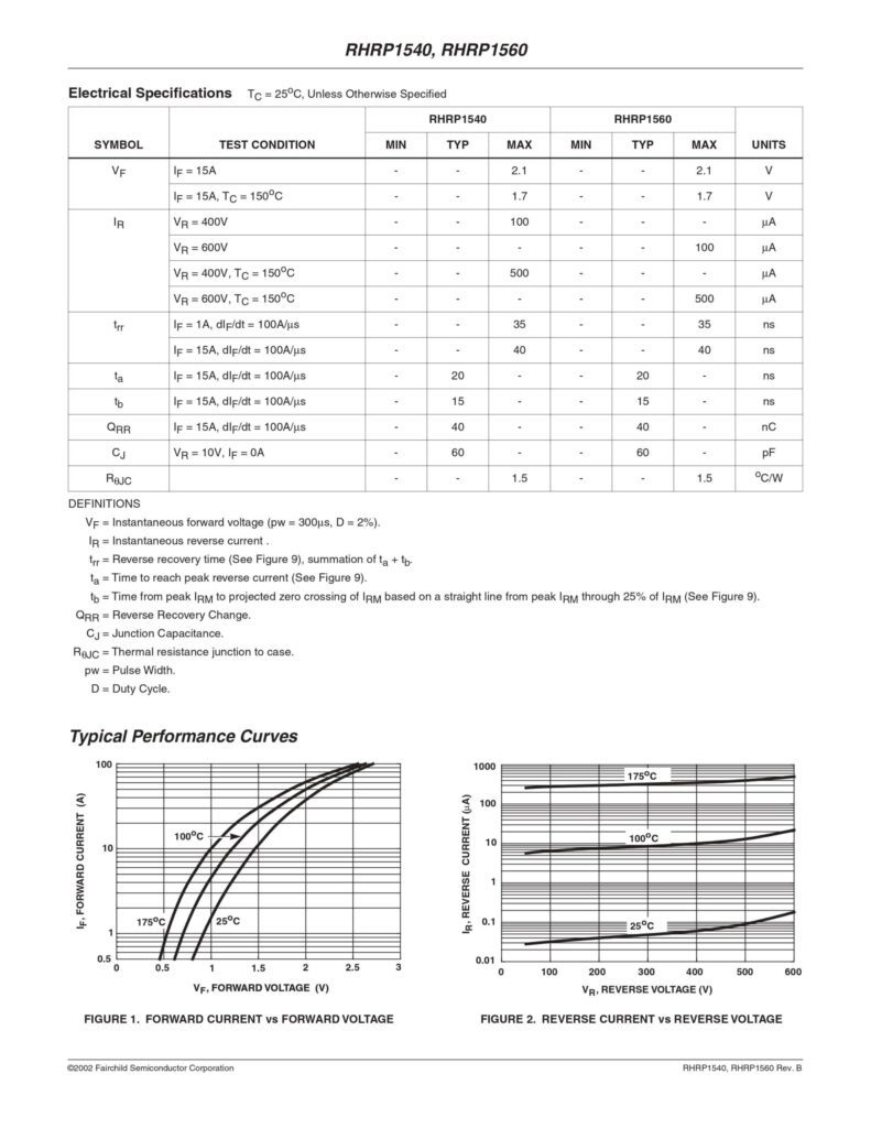 RHRP1560 600V 15A HYPER FAST DIODE TO-220