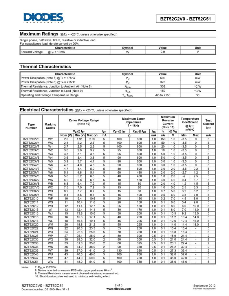 BZT52C18 WL 18V SMD ZENER DIODE SOD-123