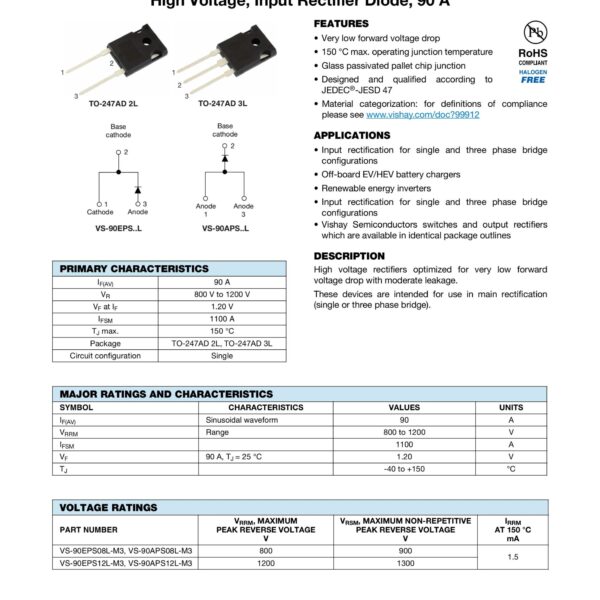 90EPS12H HYPER FAST POWER DIODE TO 247
