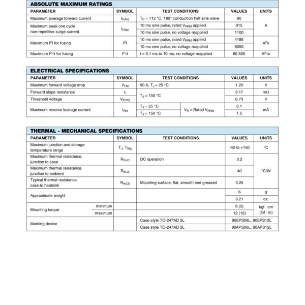 90EPS12H HYPER FAST POWER DIODE TO 247