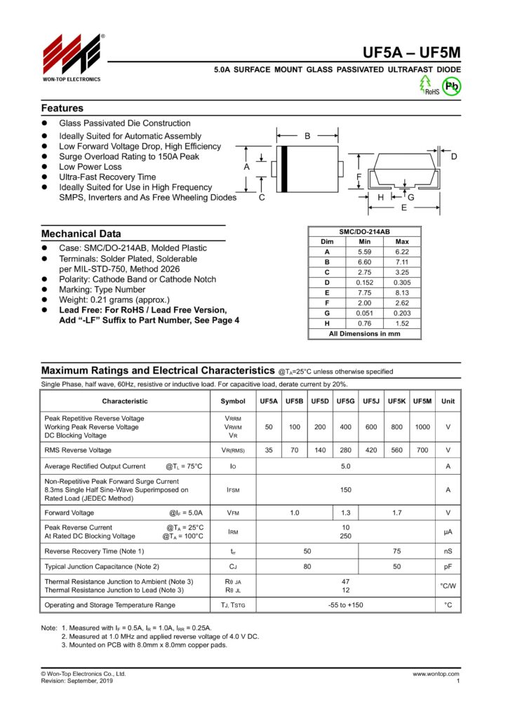 UF5M 5A 1000V ULTRA FAST DIODE SMC – The Reliable and Excellence