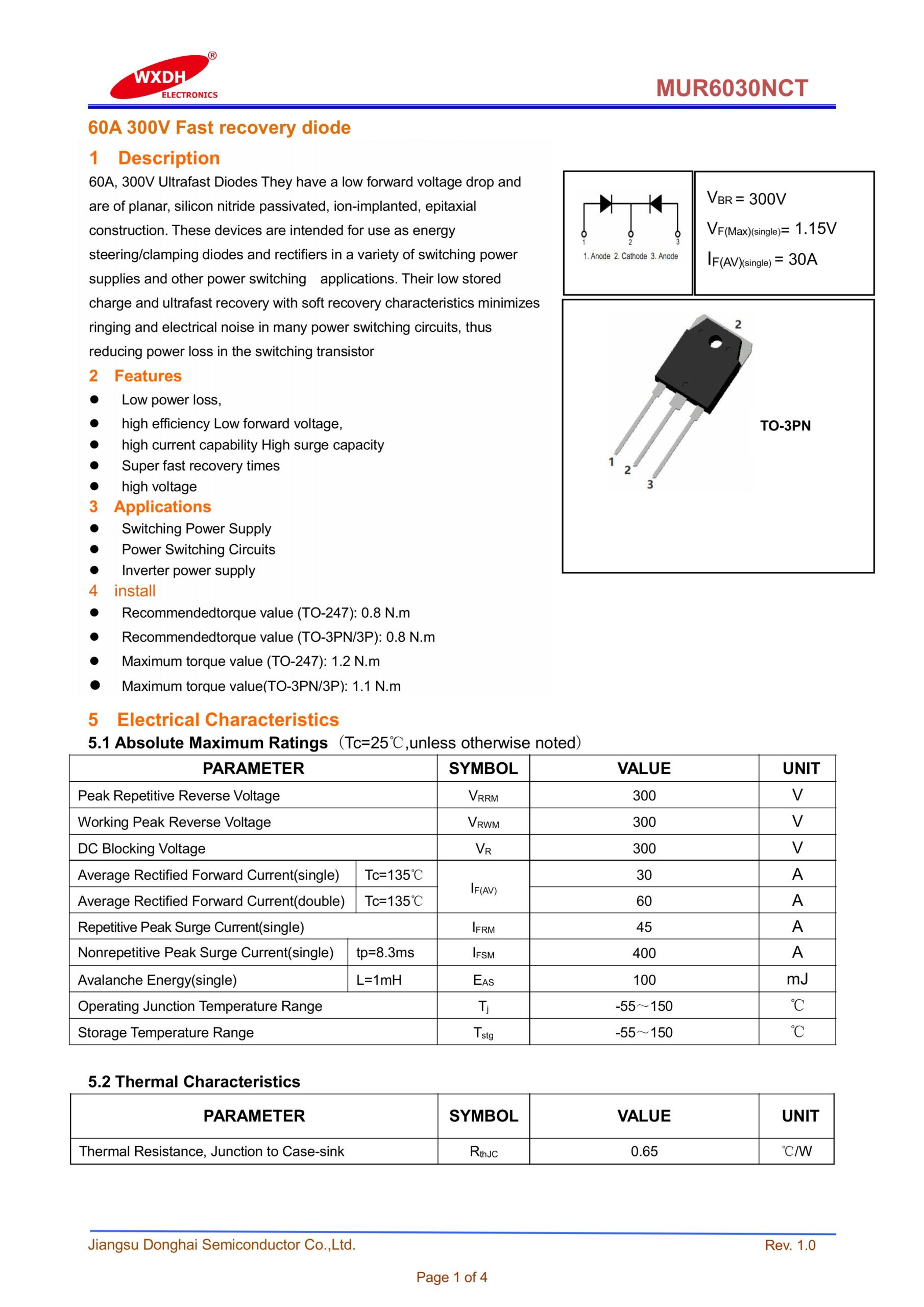 MUR60300PT 60A 300V DIODE TO 247 2 MUR60300PT 60A 300V DIODE TO 247 - Image 2