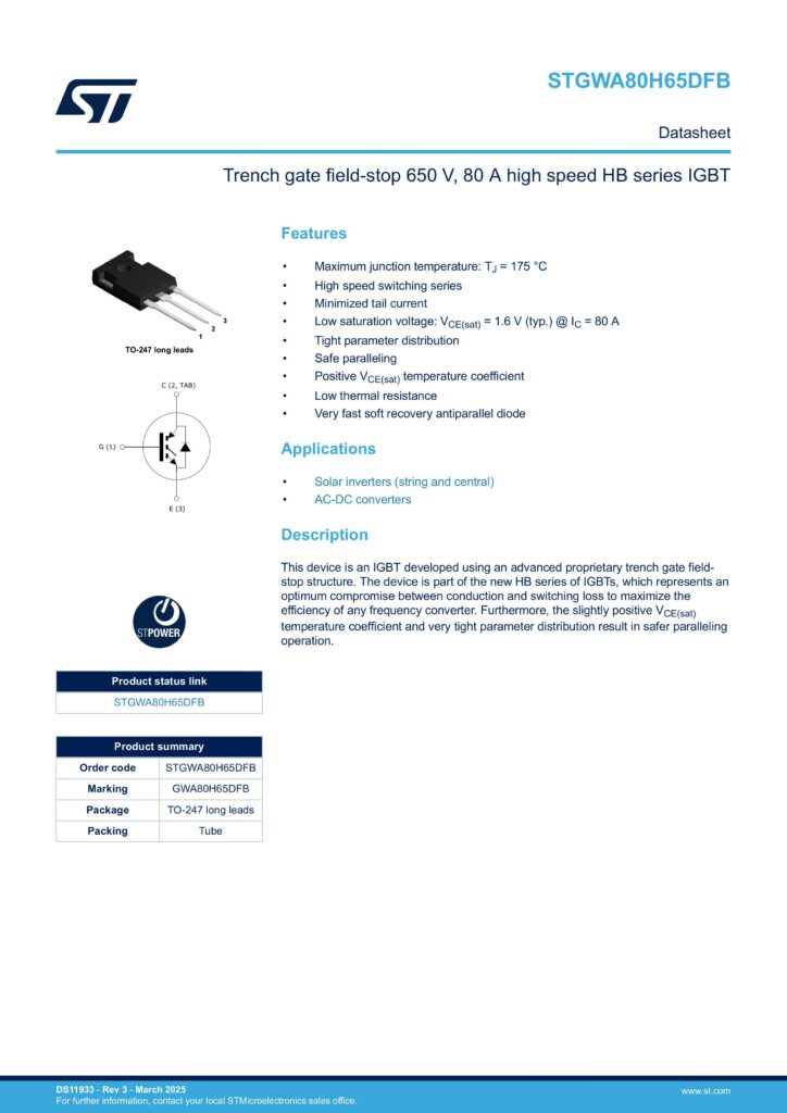 STGWA 80H65DFB IGBT TO-247