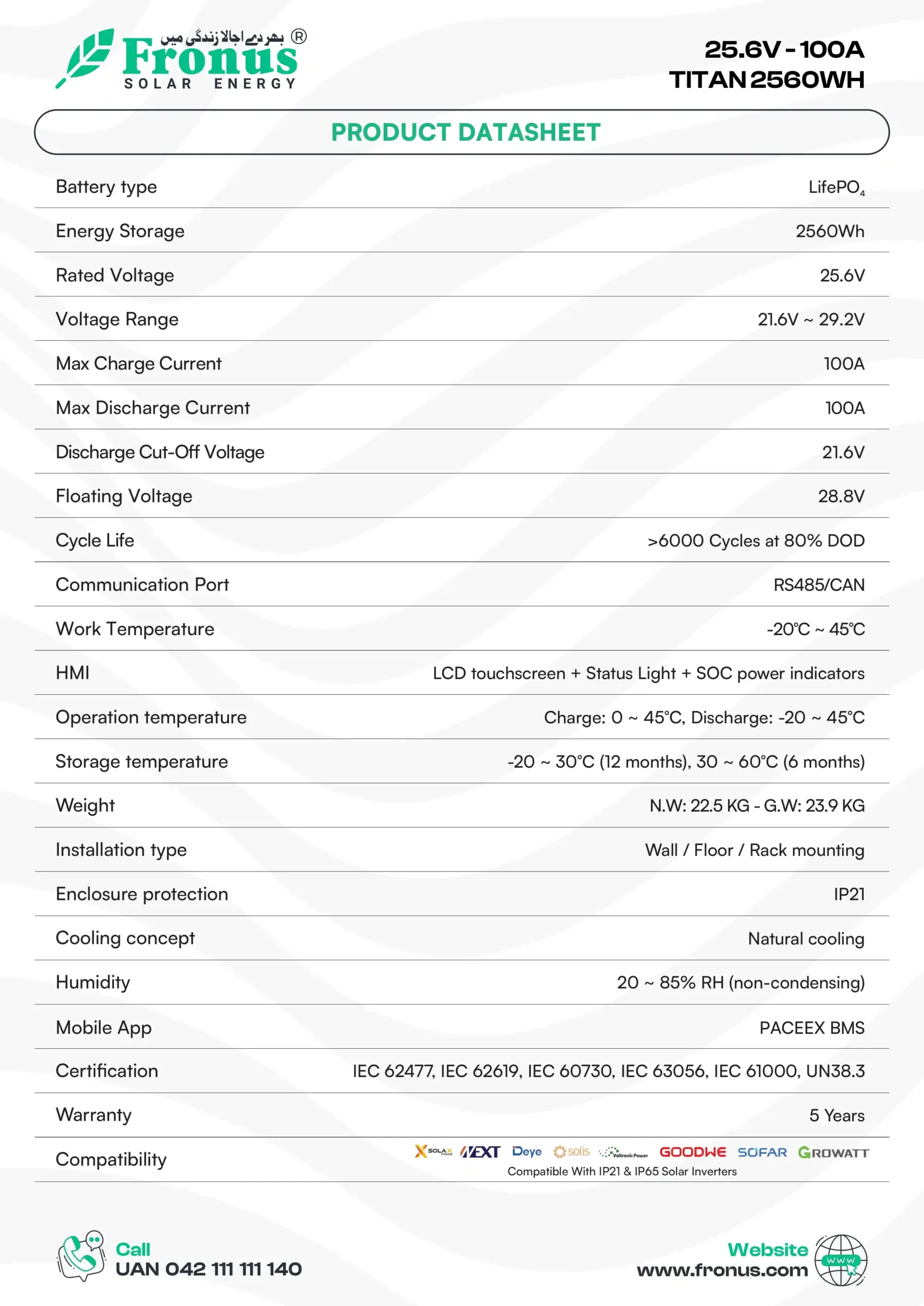 FRONUS LifePO4 Battery Titan 2560Wh 25.6V - 100A 2 FRONUS LifePO4 Battery Titan 2560Wh
