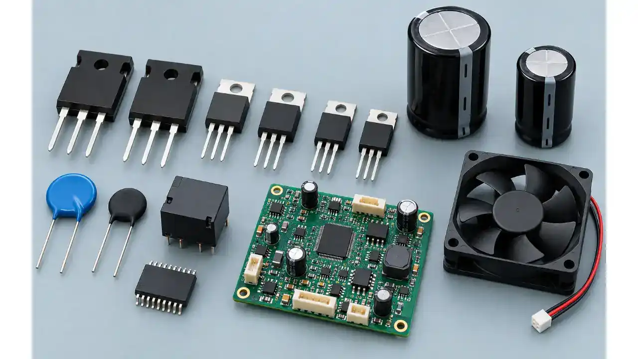 Power MOSFET Selection Guide: Choose the Right MOSFET for Your Project 11 Assorted power MOSFETs and spare parts for solar inverter repair