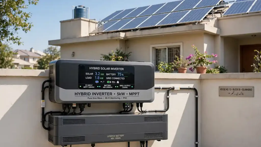 Hybrid solar inverter installed in a Pakistani home