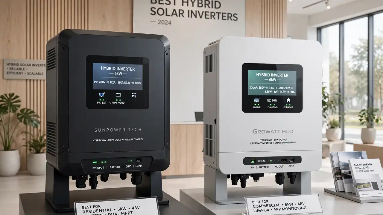 Hybrid solar inverters displayed for comparison in Pakistan