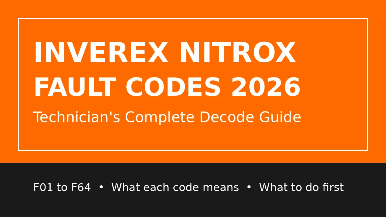 Inverex Nitrox fault codes 2026 — technician decode guide for F01 to F64 on-grid inverter codes