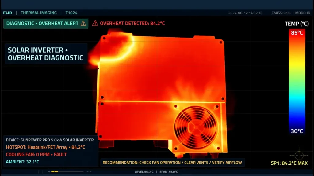 Solar inverter overheating thermal view