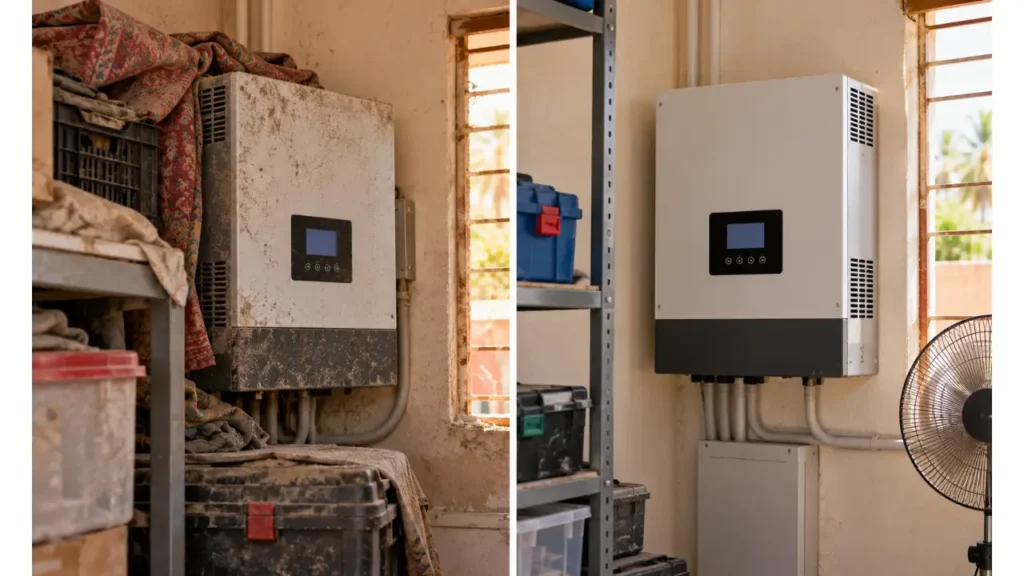 Solar Inverter Error Codes in Pakistan 2026 – Complete Troubleshooting Guide 4 Solar inverter overheating caused by dust and restricted airflow