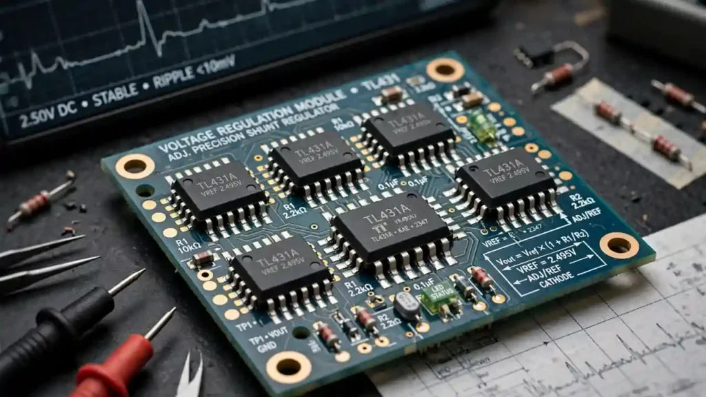 TL431 SMD precision shunt regulator on power supply PCB